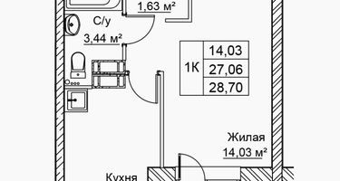 1-к. квартира, 28&nbsp;м²