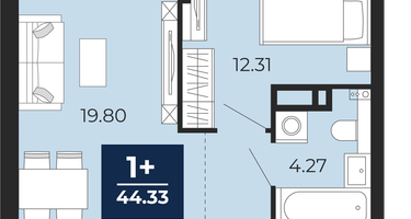 1-к. квартира, 42&nbsp;м²