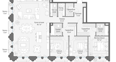 4-к. квартира, 186&nbsp;м²