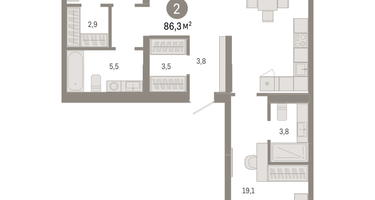 2-к. квартира, 86 м²