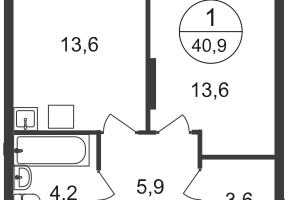 1-к. квартира, 40&nbsp;м²
