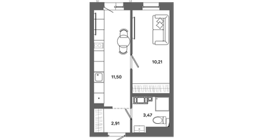 1-к. квартира, 27&nbsp;м²