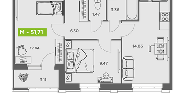 Студия, 51&nbsp;м²