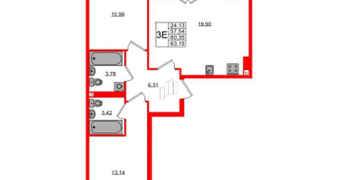 2-к. квартира, 60&nbsp;м²