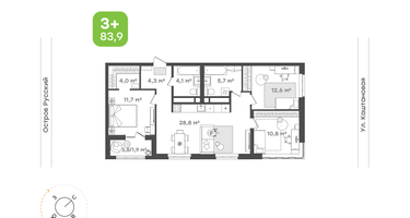 3-к. квартира, 83 м²