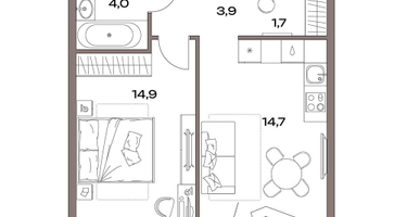 1-к. квартира, 40&nbsp;м²