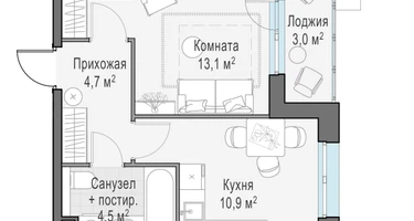 1-к. квартира, 34&nbsp;м²