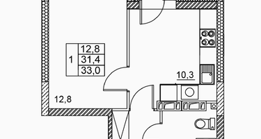 1-к. квартира, 33&nbsp;м²