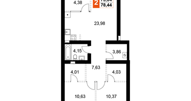 2-к. квартира, 78&nbsp;м²