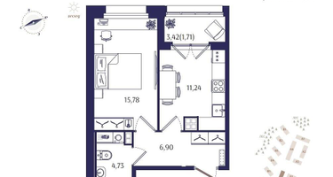 1-к. квартира, 40 м²