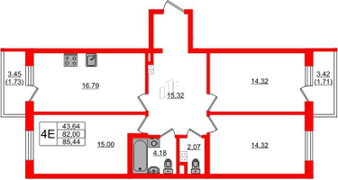 3-к. квартира, 82 м²