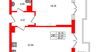 1-к. квартира, 66&nbsp;м²
