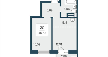 2-к. квартира, 46&nbsp;м²