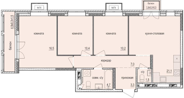 3-к. квартира, 76 м²