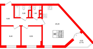 2-к. квартира, 59&nbsp;м²