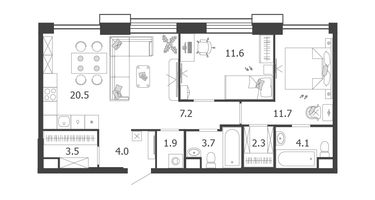2-к. квартира, 70 м²