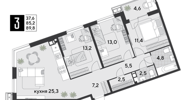 3-к. квартира, 90&nbsp;м²