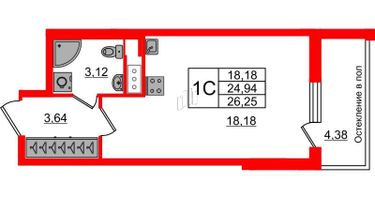 Студия, 24&nbsp;м²