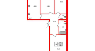 3-к. квартира, 77&nbsp;м²
