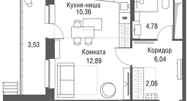 1-к. квартира, 39&nbsp;м²