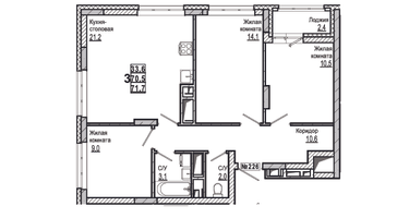 3-к. квартира, 71&nbsp;м²