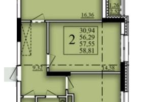 2-к. квартира, 57&nbsp;м²
