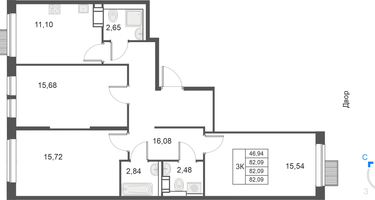 3-к. квартира, 82&nbsp;м²
