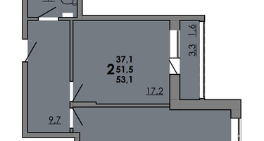 2-к. квартира, 53 м²