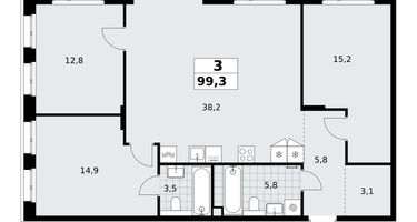 3-к. квартира, 99&nbsp;м²