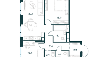 2-к. квартира, 69&nbsp;м²