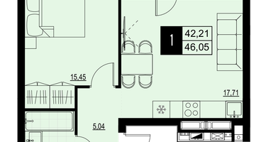 1-к. квартира, 44&nbsp;м²