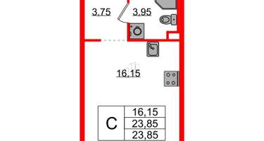 Студия, 23&nbsp;м²