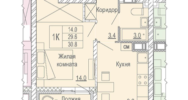 1-к. квартира, 30 м²