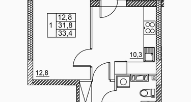 1-к. квартира, 33&nbsp;м²