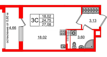 Студия, 24&nbsp;м²