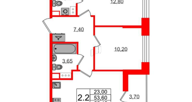 2-к. квартира, 53&nbsp;м²