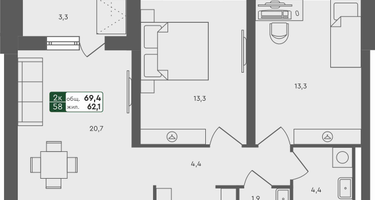 2-к. квартира, 69&nbsp;м²