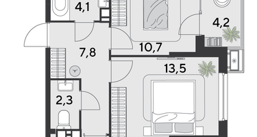 2-к. квартира, 64&nbsp;м²