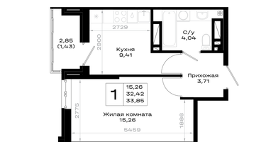 1-к. квартира, 33 м²