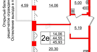 1-к. квартира, 44&nbsp;м²