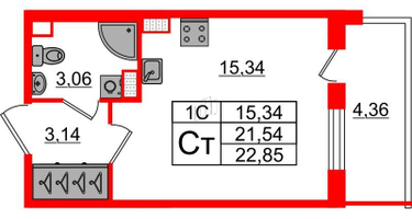 Студия, 21 м²