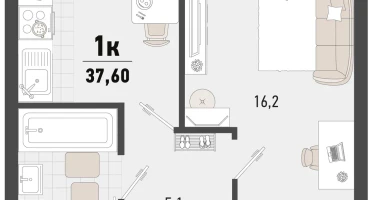1-к. квартира, 36&nbsp;м²