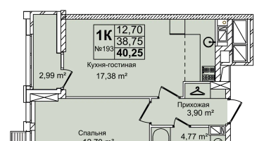 2-к. квартира, 40&nbsp;м²