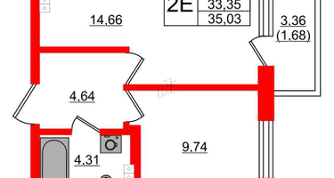 1-к. квартира, 35&nbsp;м²