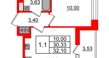 1-к. квартира, 30&nbsp;м²