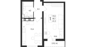 1-к. квартира, 41 м²