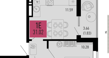 1-к. квартира, 31&nbsp;м²