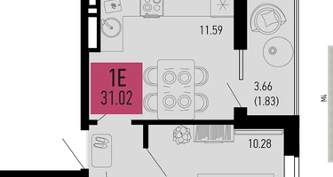 1-к. квартира, 31 м²