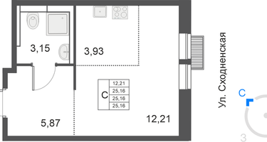 Студия , 25&nbsp;м²