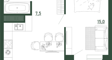 1-к. квартира, 42 м²